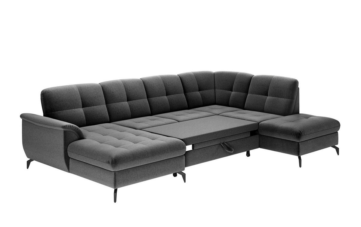 WOHNLANDSCHAFT Dunkelgrau Flachgewebe  - Dunkelgrau/Schwarz, MODERN, Textil/Metall (164/319/212cm) - Sit & More
