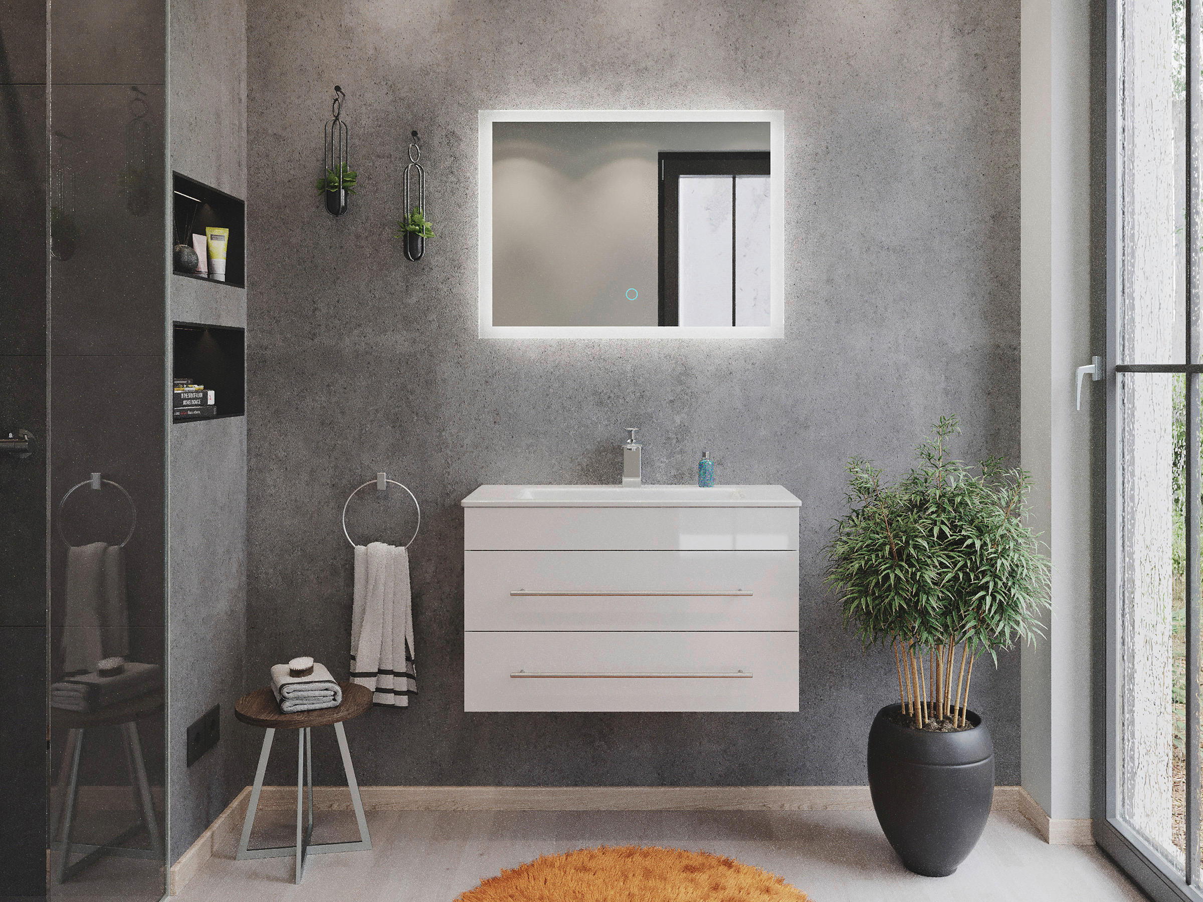 BADEZIMMER in 80,4 cm - Weiß Hochglanz/Silberfarben, MODERN, Keramik/Holzwerkstoff (80,4cm) - MID.YOU