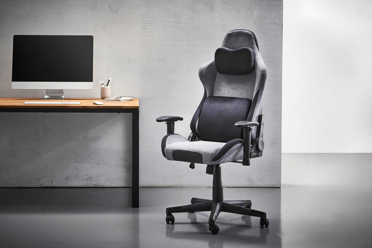 GAMINGSTUHL  in Samt, Webstoff Grau, Schwarz  - Schwarz/Grau, MODERN, Kunststoff/Textil (55/127/68cm) - Livetastic