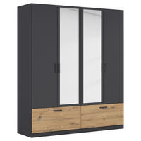 KLEIDERSCHRANK 181/210/54 cm,  in Grau, Eiche Artisan, 4-türig  - Eiche Artisan/Grau, Basics, Holzwerkstoff/Metall (181/210/54cm) - Rauch Möbel