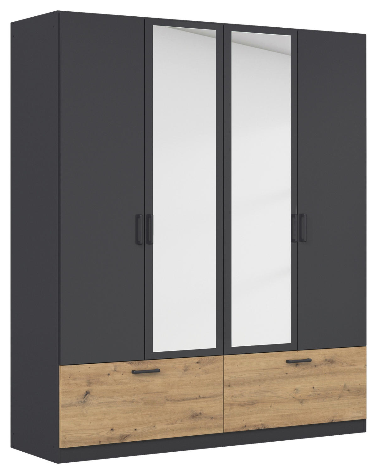KLEIDERSCHRANK 181/210/54 cm,  in Grau, Eiche Artisan, 4-türig  - Eiche Artisan/Grau, Basics, Holzwerkstoff/Metall (181/210/54cm) - Rauch Möbel