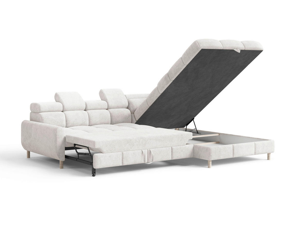 ECKSOFA BUN in Bouclé Weiß  - Elfenbein/Weiß, Design, Holz/Textil (276/209cm) - MID.YOU
