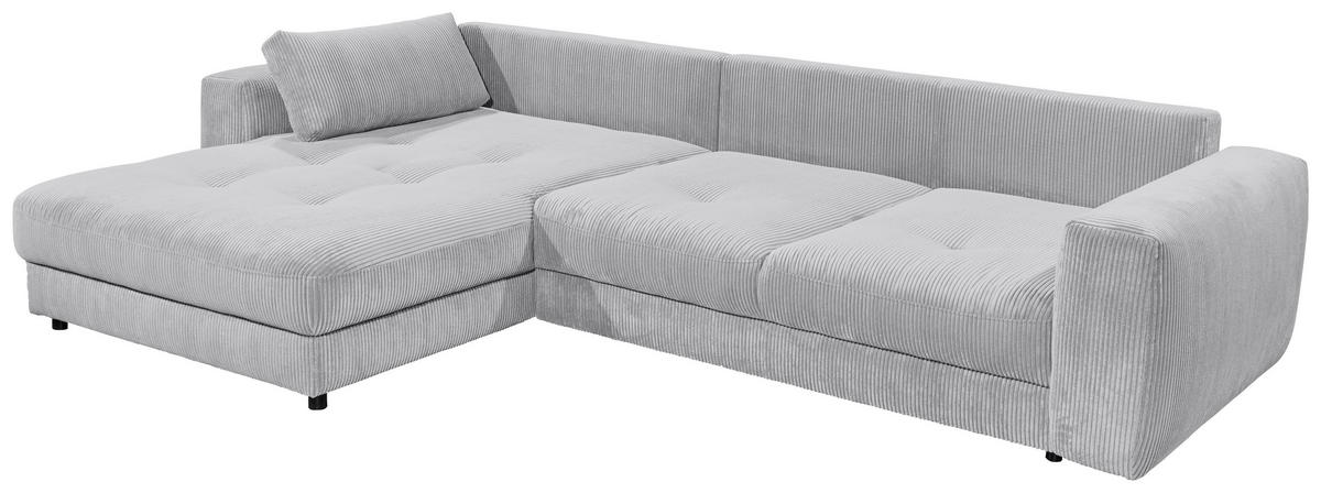 ECKSOFA in Cord Hellgrau  - Hellgrau/Schwarz, Konventionell, Holzwerkstoff/Kunststoff (194/333cm) - MID.YOU