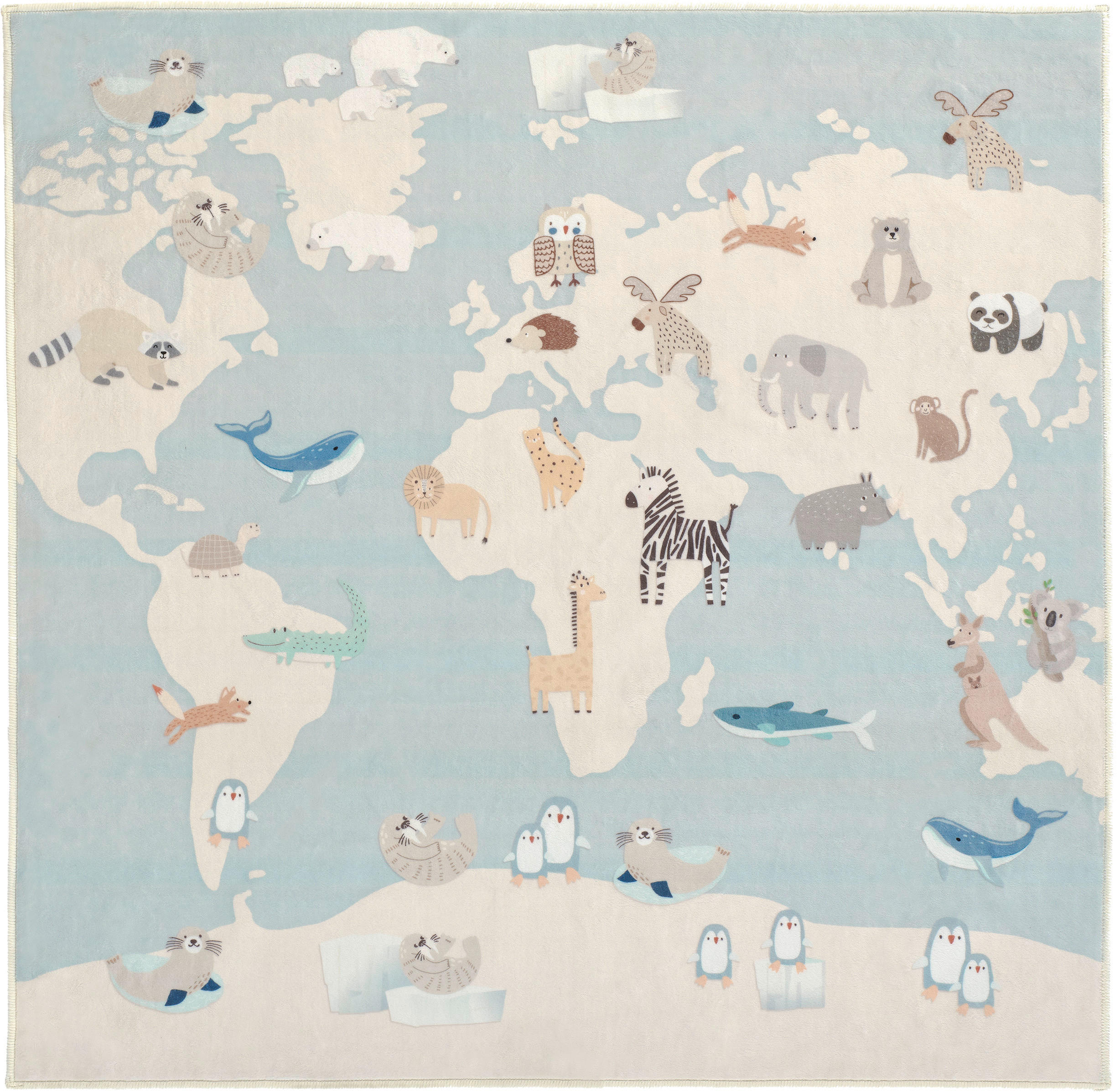 KINDERTEPPICH 120/120 cm Living Zoonia Weltkarte  - Pastellblau/Multicolor, Trend, Kunststoff/Textil (120/120cm) - Lindorug