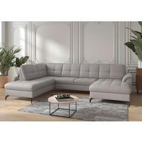 WOHNLANDSCHAFT in Echtleder Hellgrau  - Hellgrau/Schwarz, Modern, Leder/Metall (212/319/164cm) - Sit & More