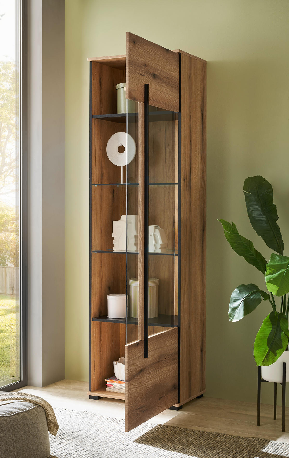 VITRINE  in Eichefarben  - Eichefarben/Schwarz, Design, Glas/Holzwerkstoff (60/200/37cm) - Livetastic