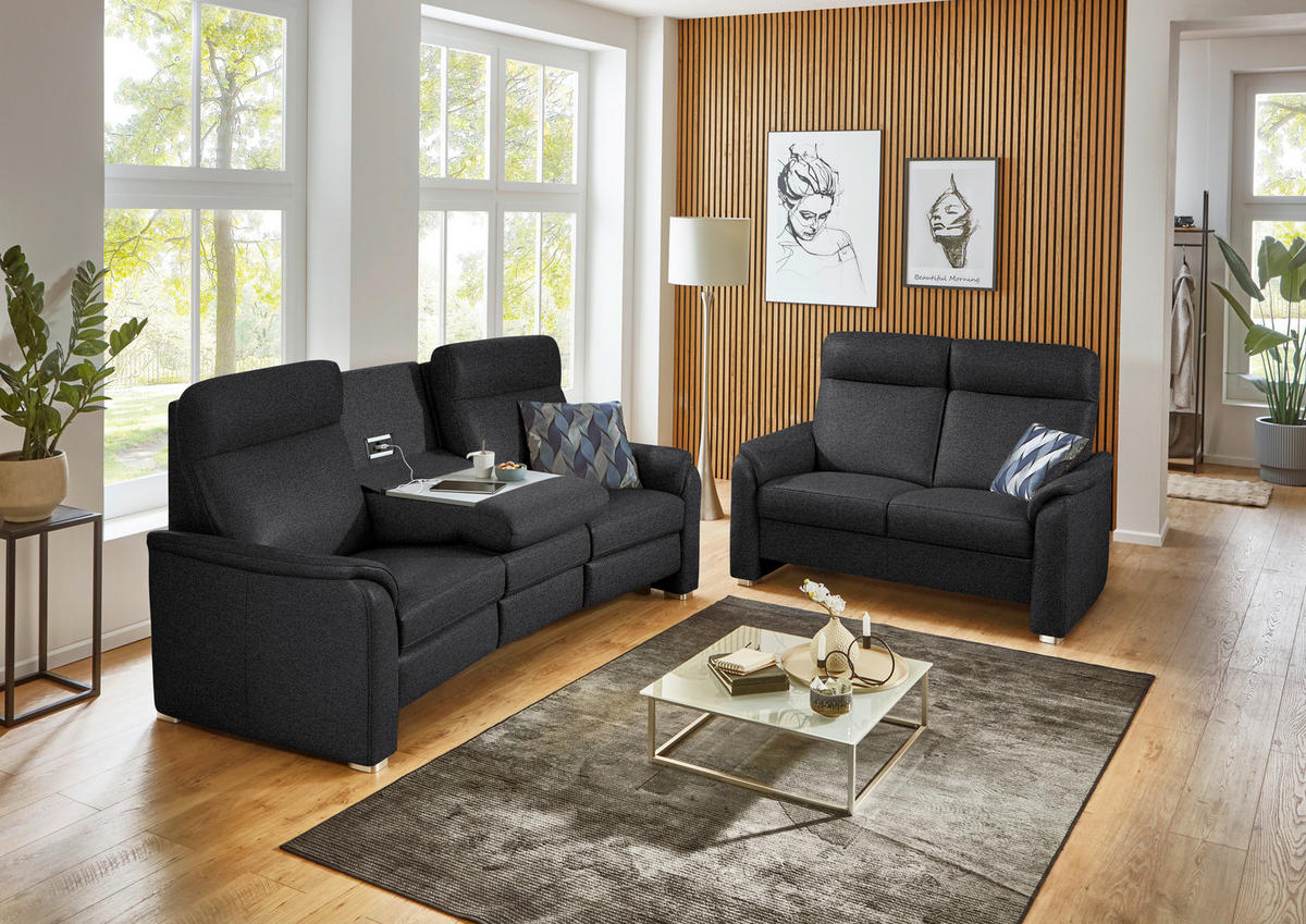 TRAPEZSOFA Flachgewebe Schwarz  - Alufarben/Schwarz, Konventionell, Textil/Metall (218/107/103cm) - Beldomo Comfort