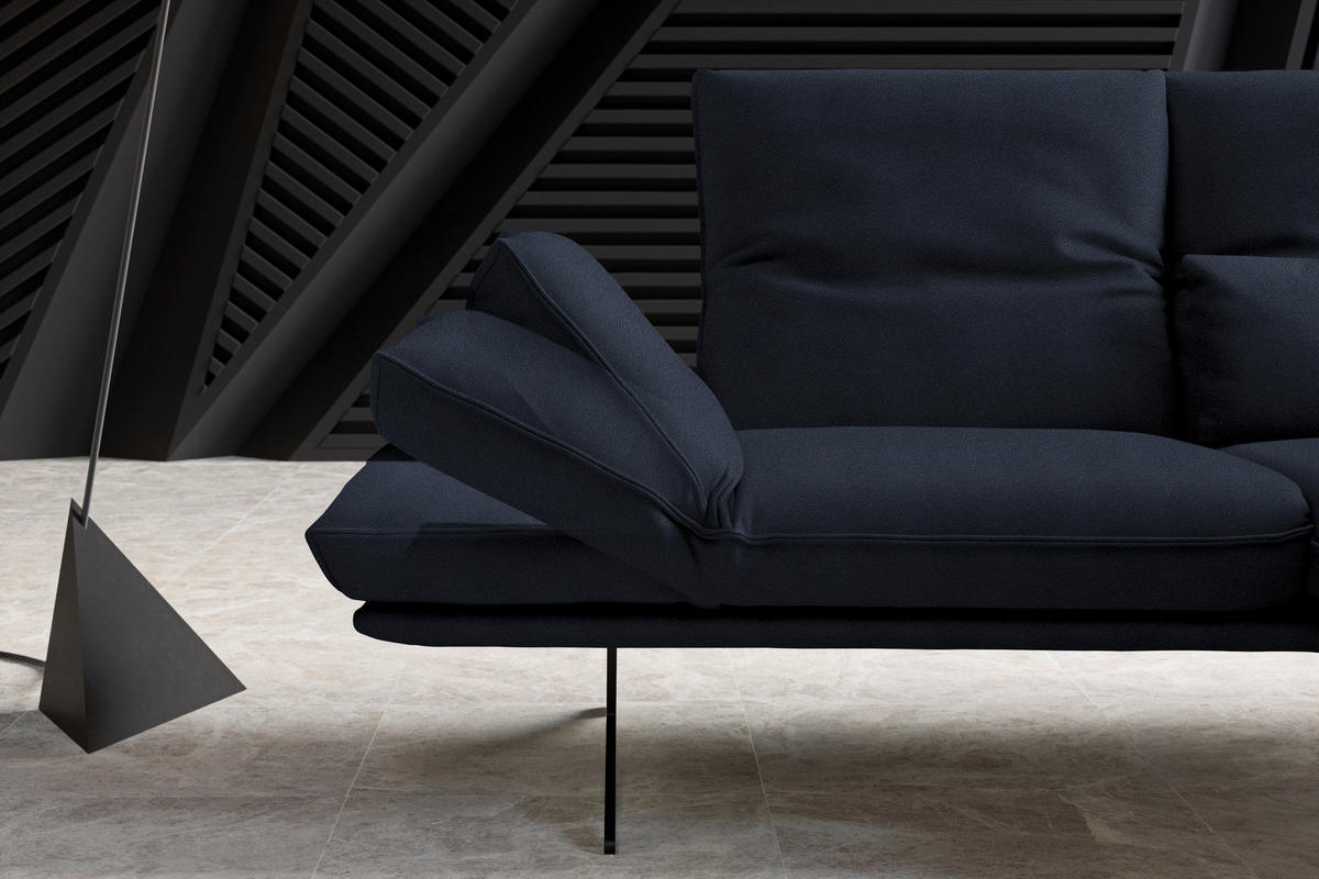 ECKSOFA in Echtleder Dunkelblau  - Schwarz/Dunkelblau, Design, Leder/Metall (210/130cm) - Dieter Knoll