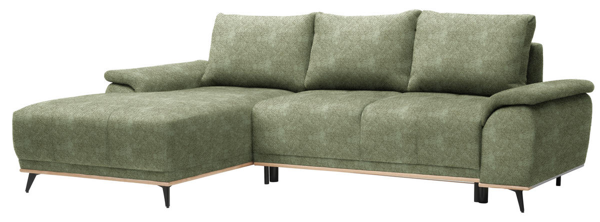 ECKSOFA in Struktur Olivgrün  - Schwarz/Olivgrün, Modern, Textil/Metall (168/262cm) - home24