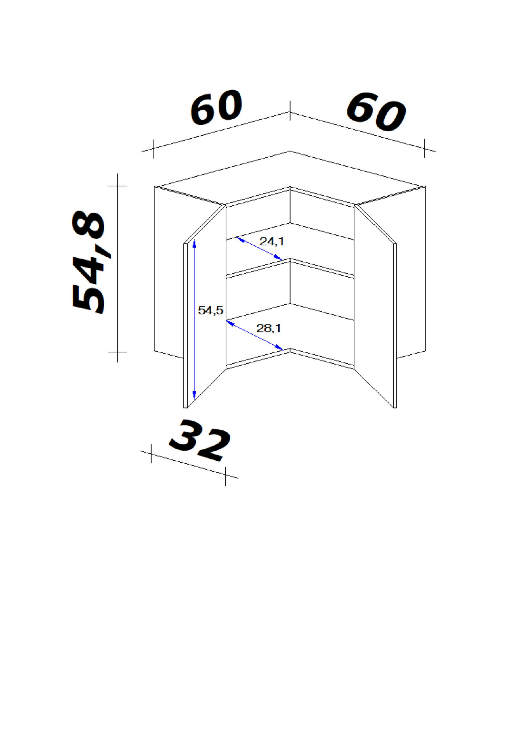 ECKOBERSCHRANK 60/54,8/32 cm  - Eichefarben/Magnolie, KONVENTIONELL, Holzwerkstoff/Metall (60/54,8/32cm) - FlexWell