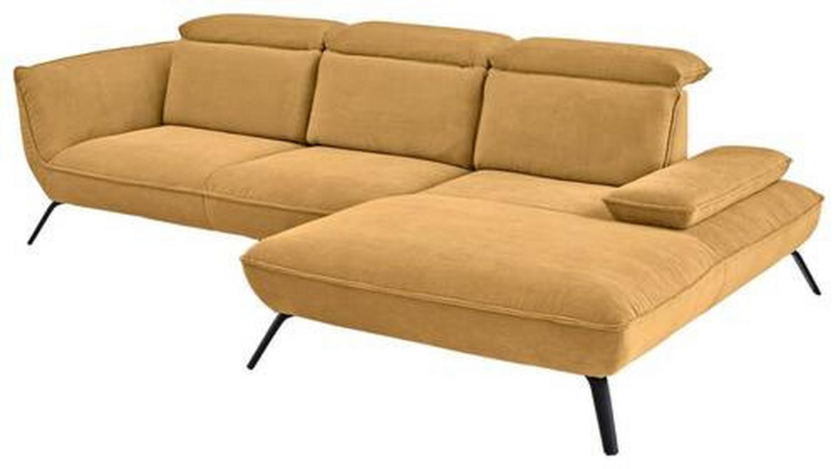 ECKSOFA in Cord Currygelb  301/202 cm  - Currygelb/Schwarz, Design, Textil/Metall (301/202cm) - Moderano