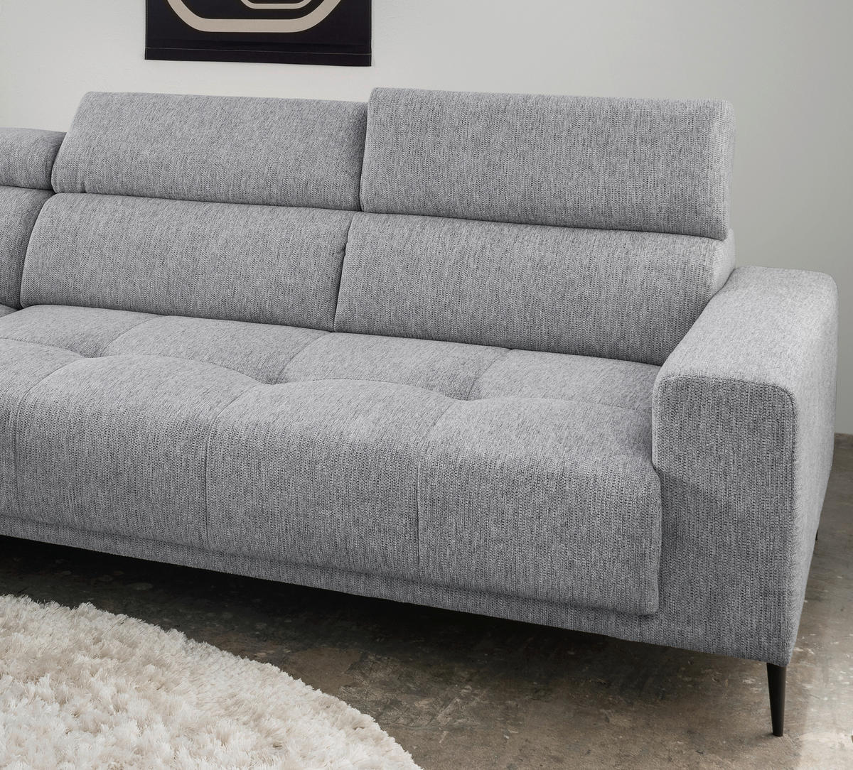 ECKSOFA Silberfarben Chenille  - Silberfarben/Schwarz, KONVENTIONELL, Textil/Metall (188/276cm) - Livetastic