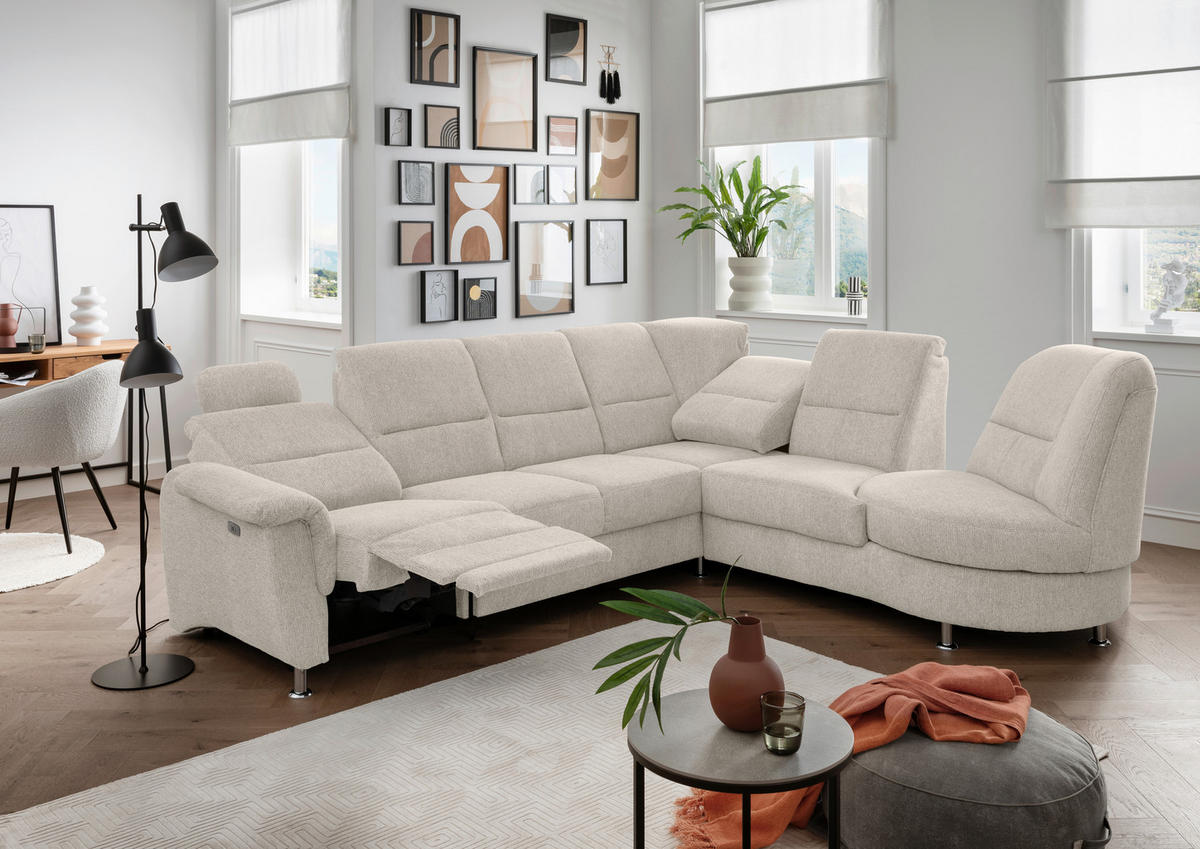 ECKSOFA in Chenille Beige  275/236 cm  - Chromfarben/Beige, MODERN, Textil/Metall (275/236cm) - Livetastic