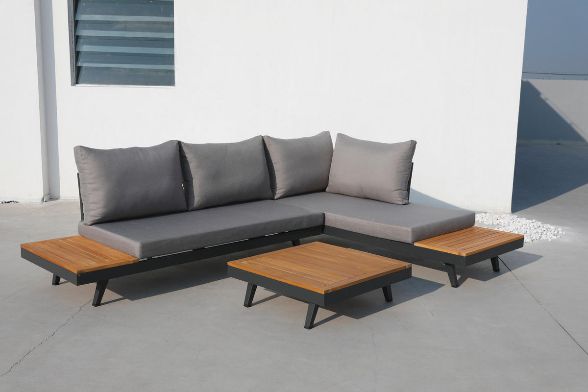 ENSEMBLE LOUNGE  175/175 cm   - Anthrazit/Silberfarben, Basics, Holz/Textil (175/175cm) - Gardenson