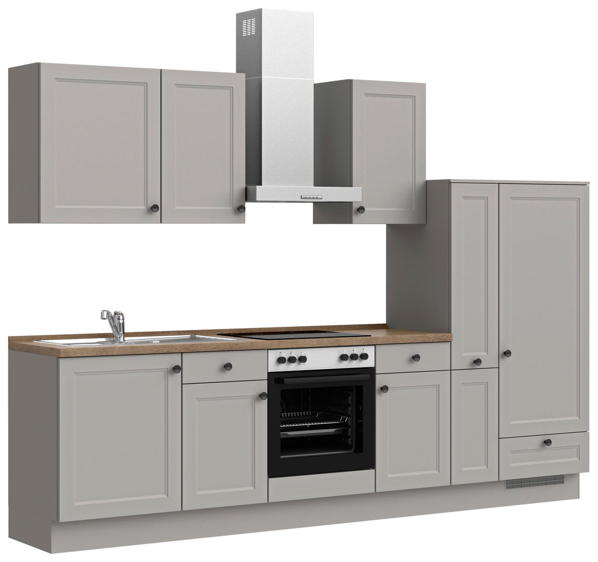 KÜCHENBLOCK Cascada 300 cm  in Grau, Eiche dunkel  - Eiche dunkel/Schwarz, MODERN, Holzwerkstoff/Metall (300cm) - Nobilia