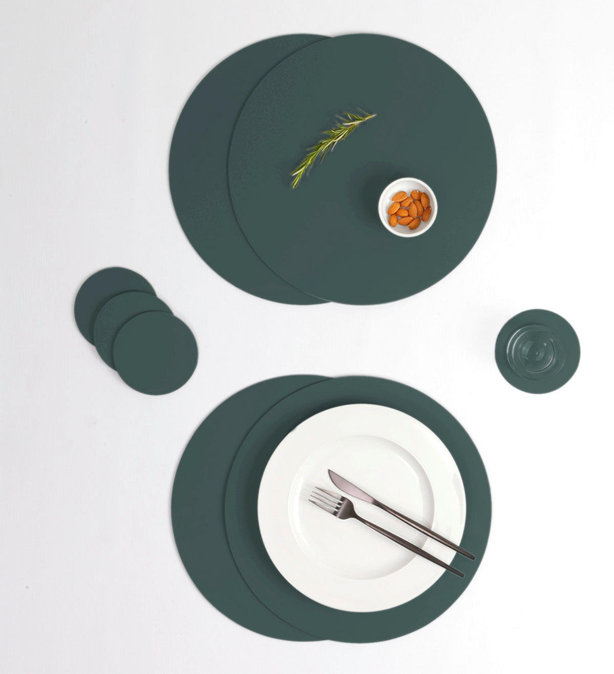 GLASUNTERSETZER  - Waldgrün, Basics, Leder (11/11/0.2cm)