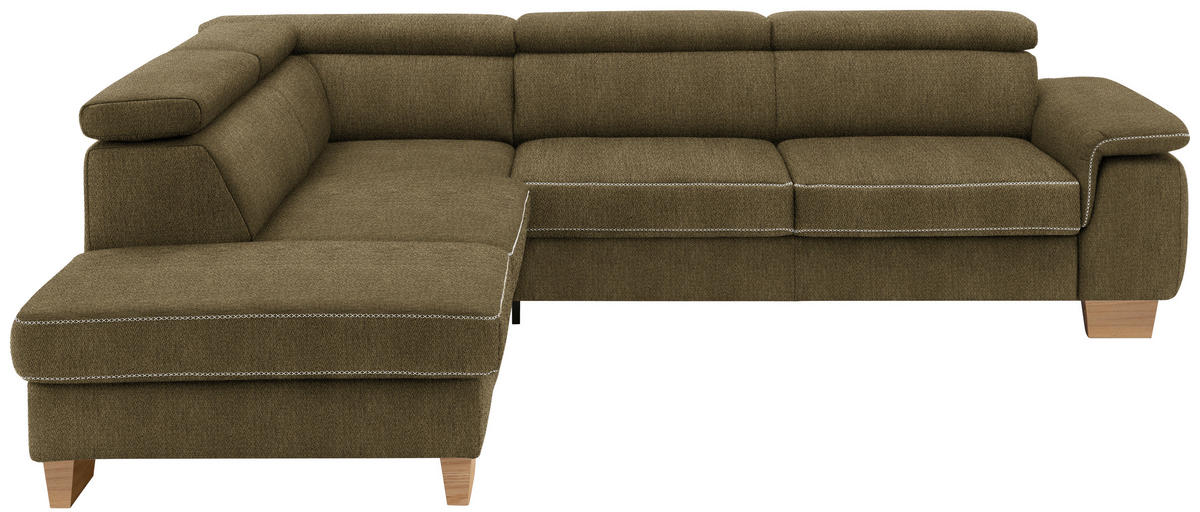 ECKSOFA Mikrofaser Grün  - Eichefarben/Beige, Natur, Holz/Textil (226/273cm) - Beldomo System