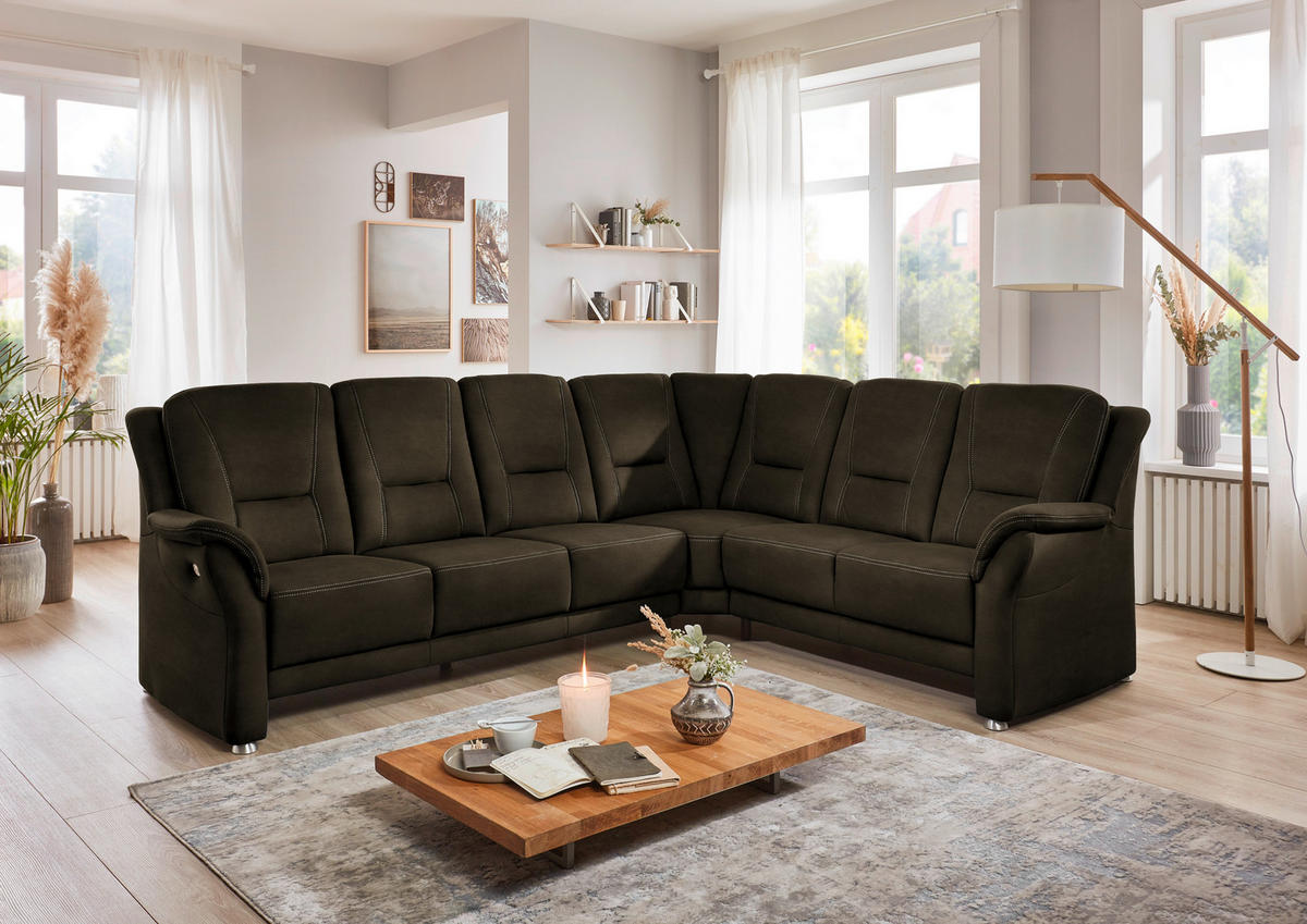 ECKSOFA  in Mikrofaser Grün  275/223 cm  - Beige/Alufarben, KONVENTIONELL, Textil/Metall (275/223cm) - Beldomo Comfort