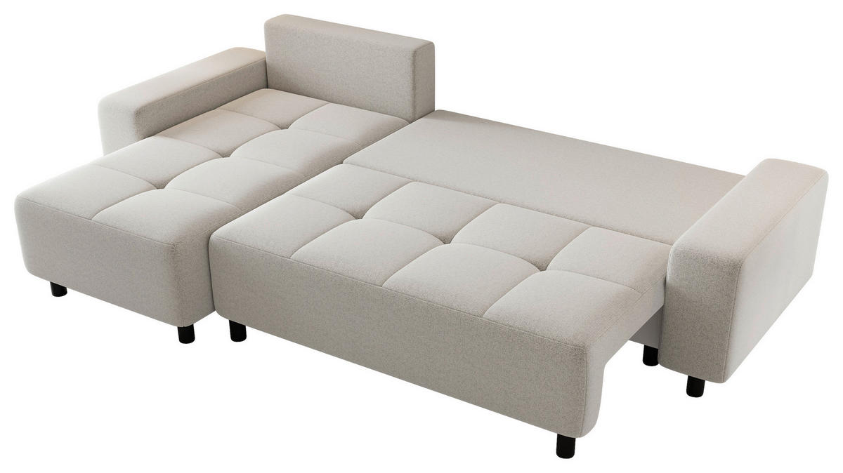 ECKSOFA Elfenbein Jacquard Zierkissen, Rückenkissen, Bettkasten, Schlaffunktion, Rücken echt, Liegefläche im Originalstoff  - Elfenbein/Schwarz, MODERN, Kunststoff/Textil (144/246cm) - Carryhome