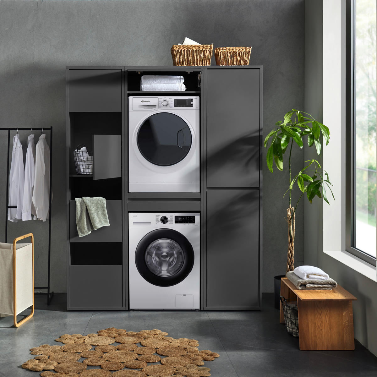 MEHRZWECKSCHRANK 50/210/67,5 cm  in Anthrazit  - Anthrazit, Basics, Holzwerkstoff (50/210/67,5cm) - Xora