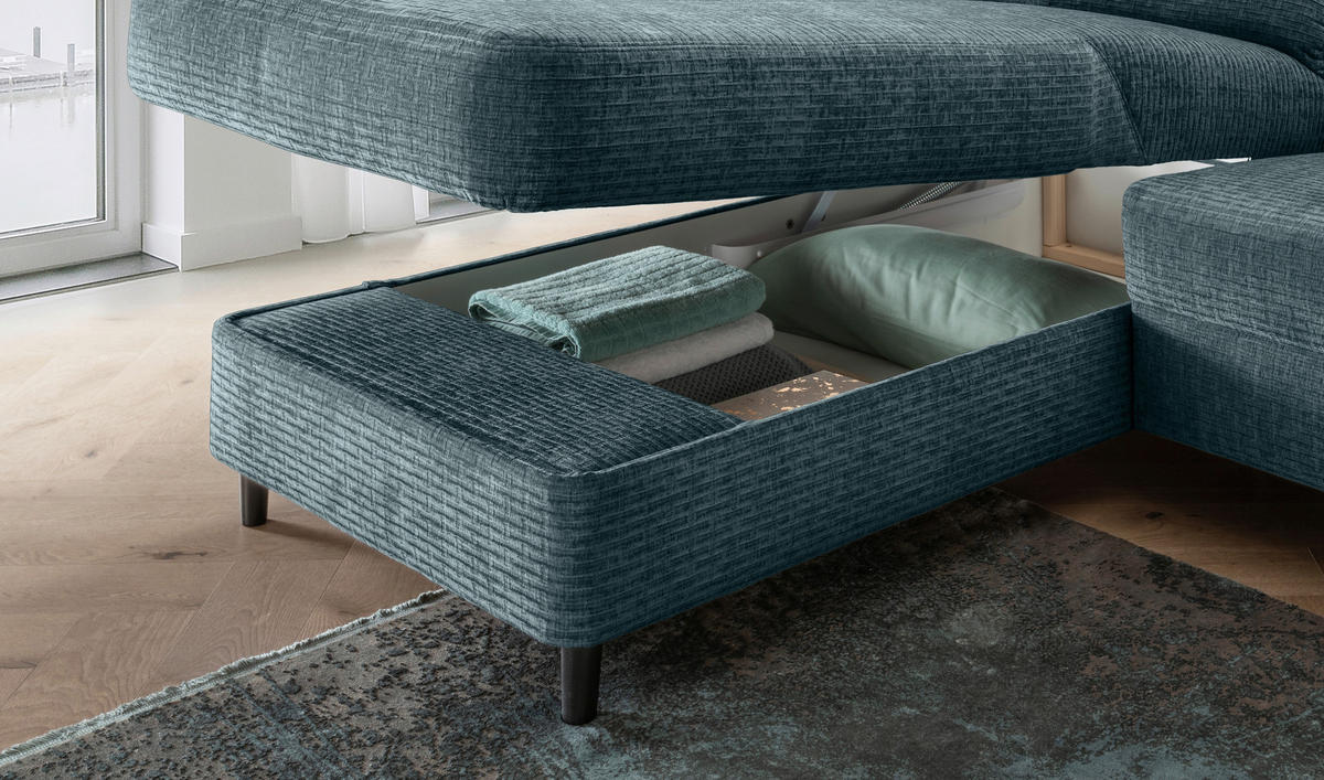 ECKSOFA Blau Mikrofaser  - Blau/Schwarz, MODERN, Holz/Textil (176/279cm) - Livetastic