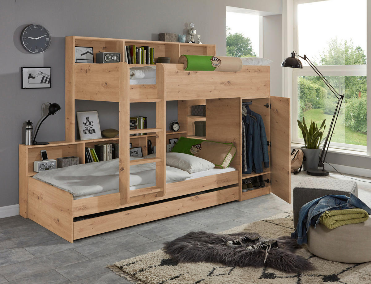 ETAGENBETT 90/200 cm Eiche Artisan  - Eiche Artisan, Design, Holzwerkstoff (90/200cm) - Xora