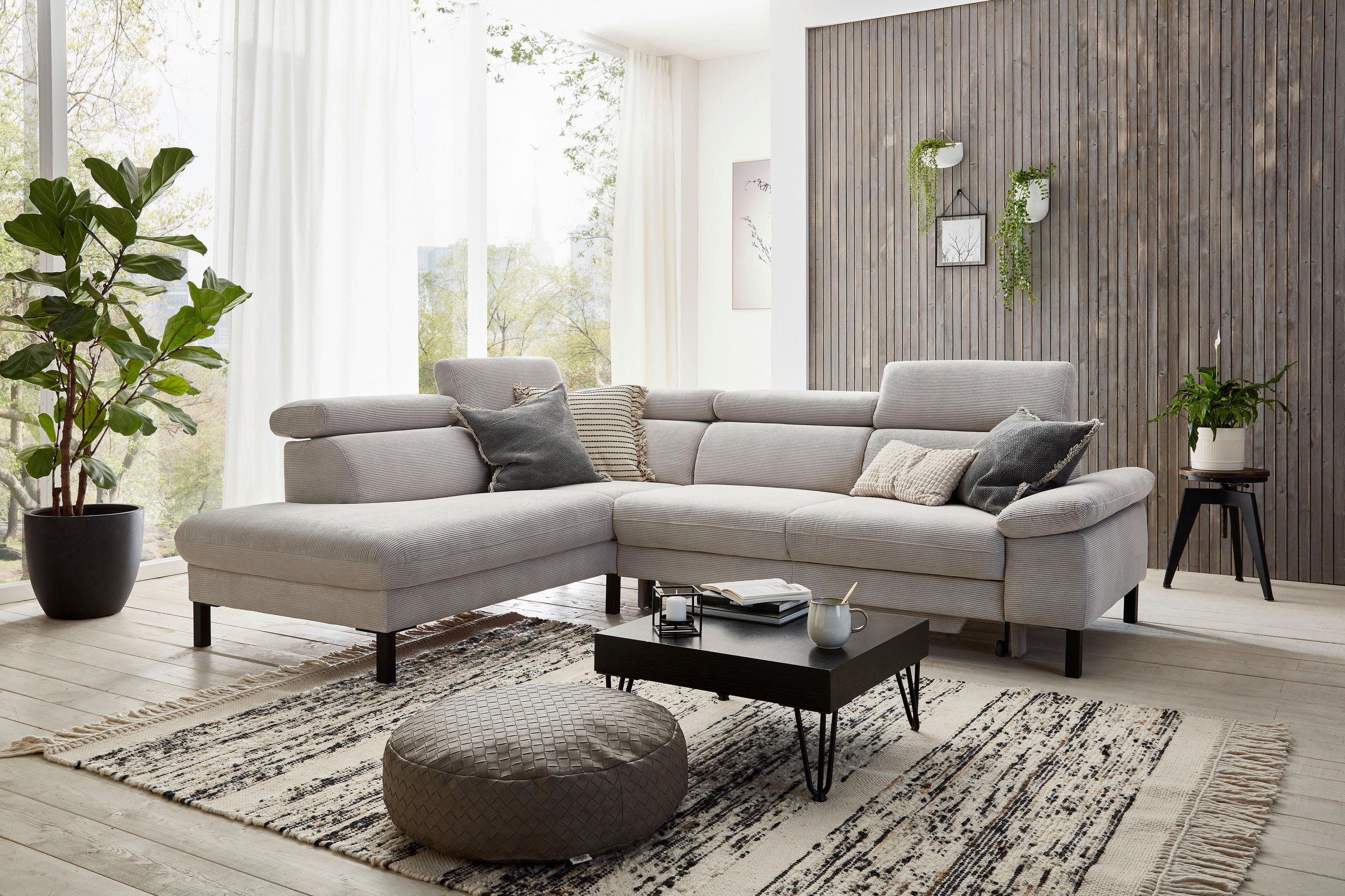 ECKSOFA in Cord Grau  - Schwarz/Grau, Design, Holzwerkstoff/Textil (217/272cm) - Pure Home Comfort