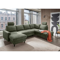 WOHNLANDSCHAFT in Chenille Dunkelgrün  - Dunkelgrün/Schwarz, Modern, Holz/Textil (153/305/200cm) - Livetastic