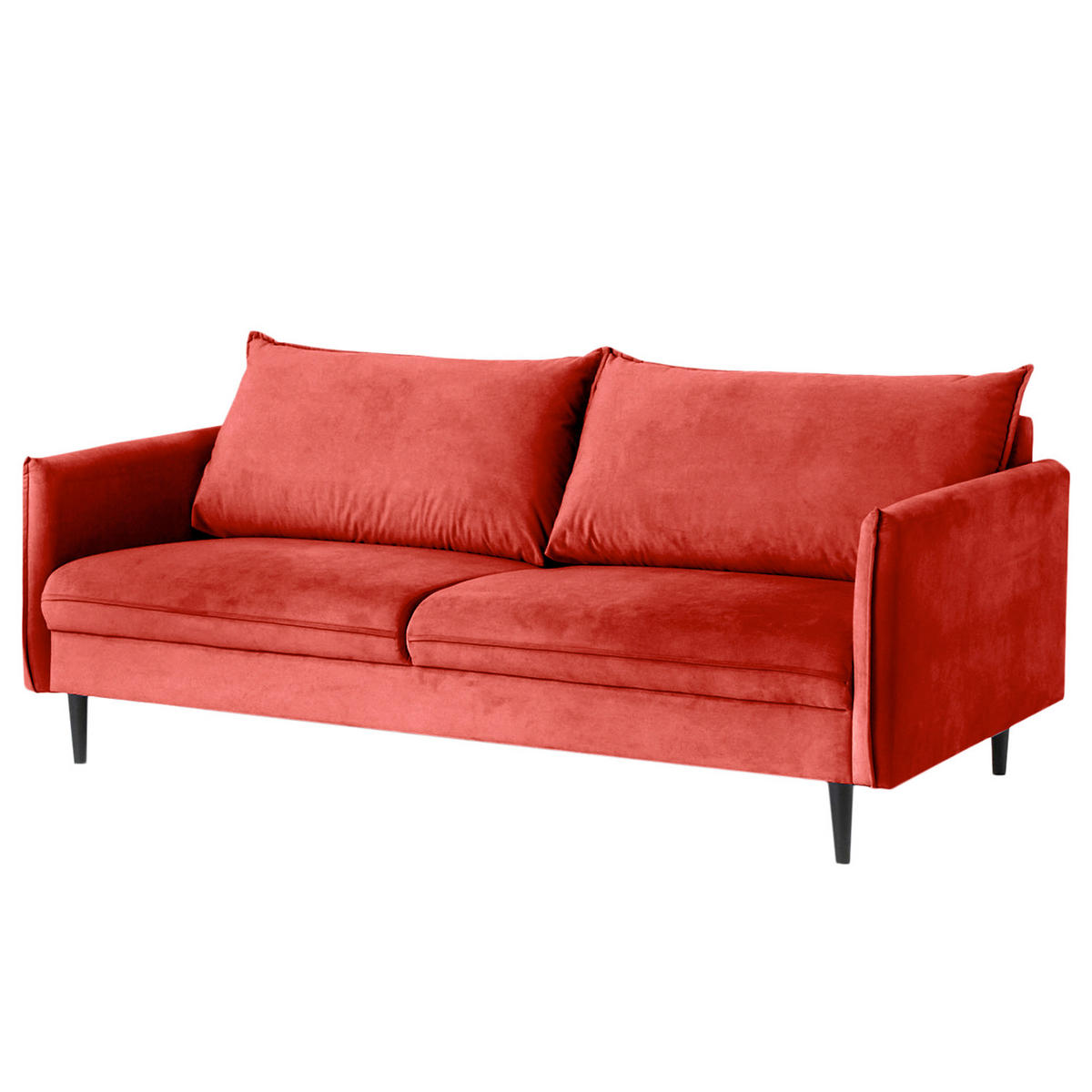 3-SITZER-SOFA Samt Rot  - Rot/Schwarz, Design, Holz/Textil (203/86/100cm) - P & B