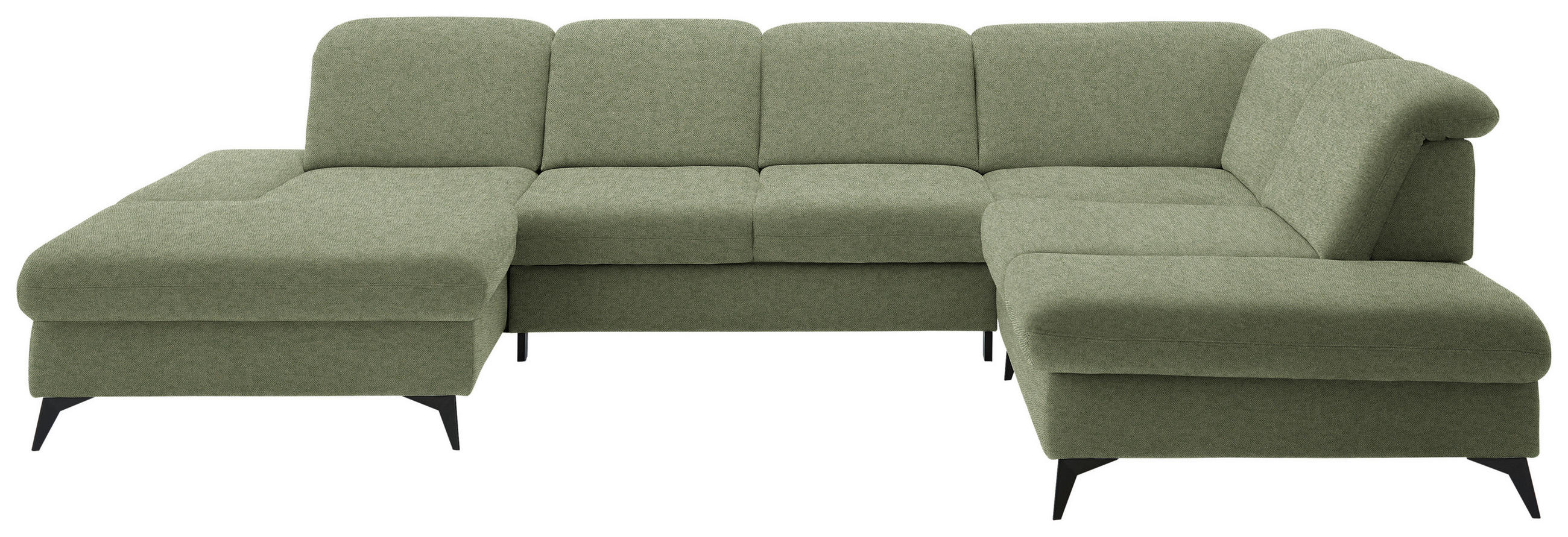 WOHNLANDSCHAFT  in Chenille Olivgrün  - Schwarz/Olivgrün, Design, Textil/Metall (198/364/255cm) - Beldomo Style