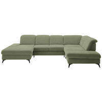 WOHNLANDSCHAFT  in Chenille Olivgrün  - Schwarz/Olivgrün, Design, Textil/Metall (198/364/255cm) - Beldomo Style