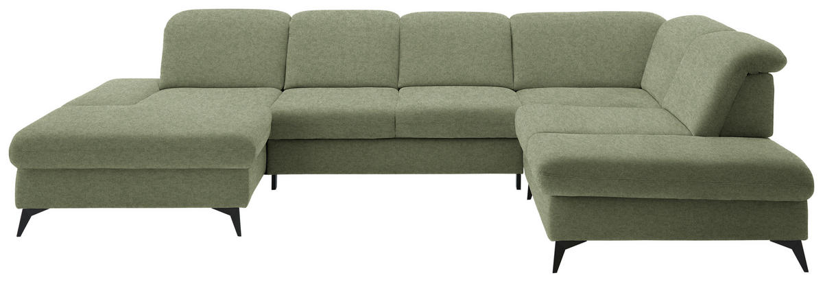 WOHNLANDSCHAFT  in Chenille Olivgrün  - Schwarz/Olivgrün, Design, Textil/Metall (198/364/255cm) - Beldomo Style