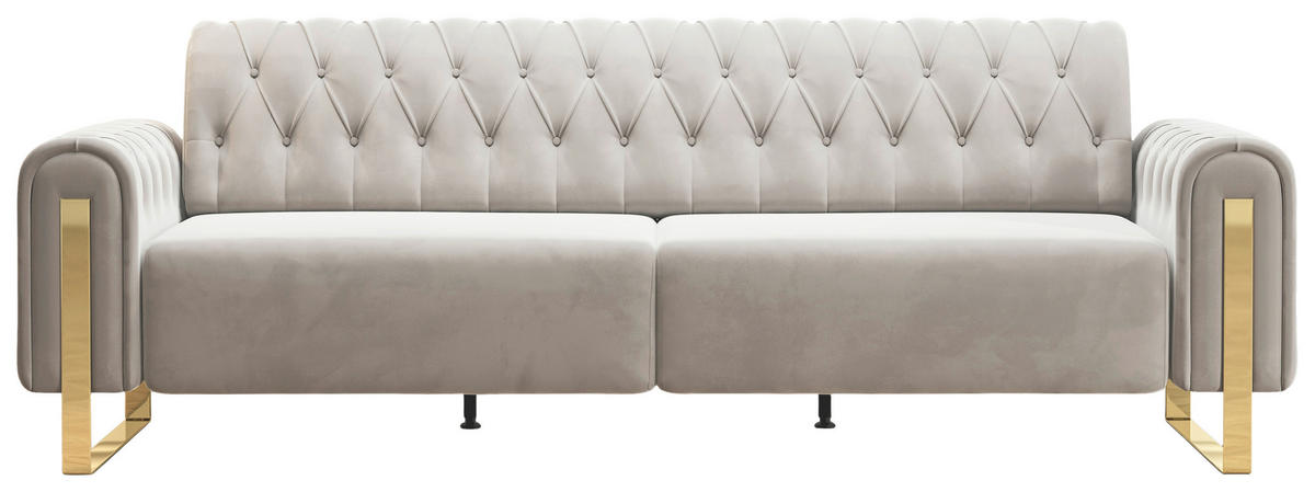 3-SITZER-SOFA Velours Beige  - Beige/Goldfarben, KONVENTIONELL, Textil/Metall (264/90/97cm) - Carryhome