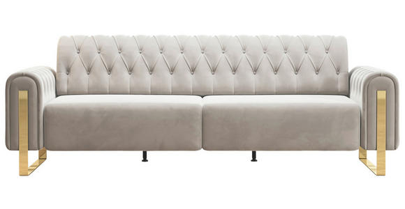 3-SITZER-SOFA Velours Beige  - Beige/Goldfarben, KONVENTIONELL, Textil/Metall (264/90/97cm) - Carryhome