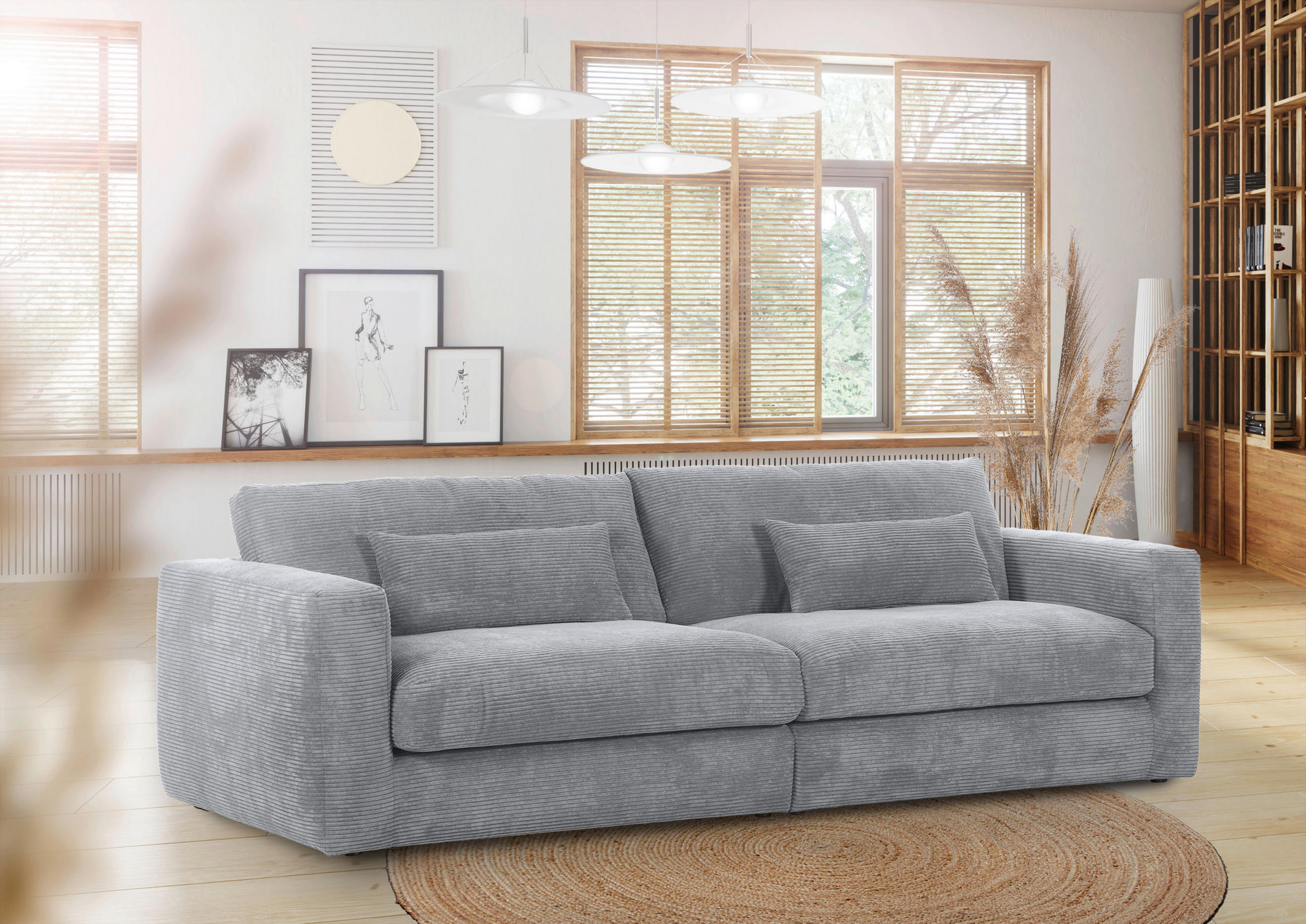 BIGSOFA Cord Hellgrau  - Hellgrau/Schwarz, KONVENTIONELL, Kunststoff/Textil (260/66/115cm) - Carryhome