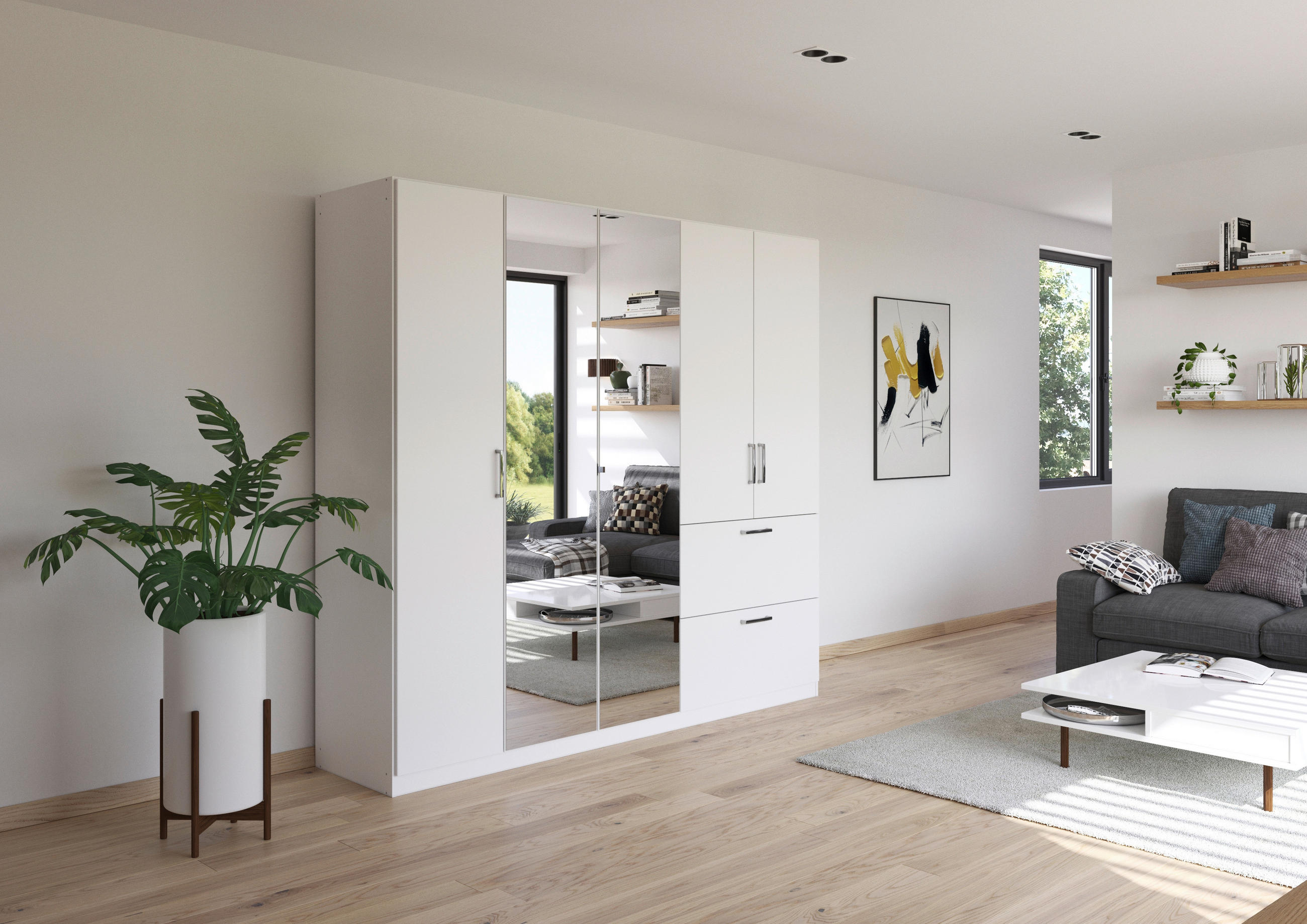 DREHTÜRENSCHRANK in Weiss  - Chromfarben/Weiss, Modern, Holzwerkstoff/Kunststoff (225/210/54cm) - Rauch Möbel