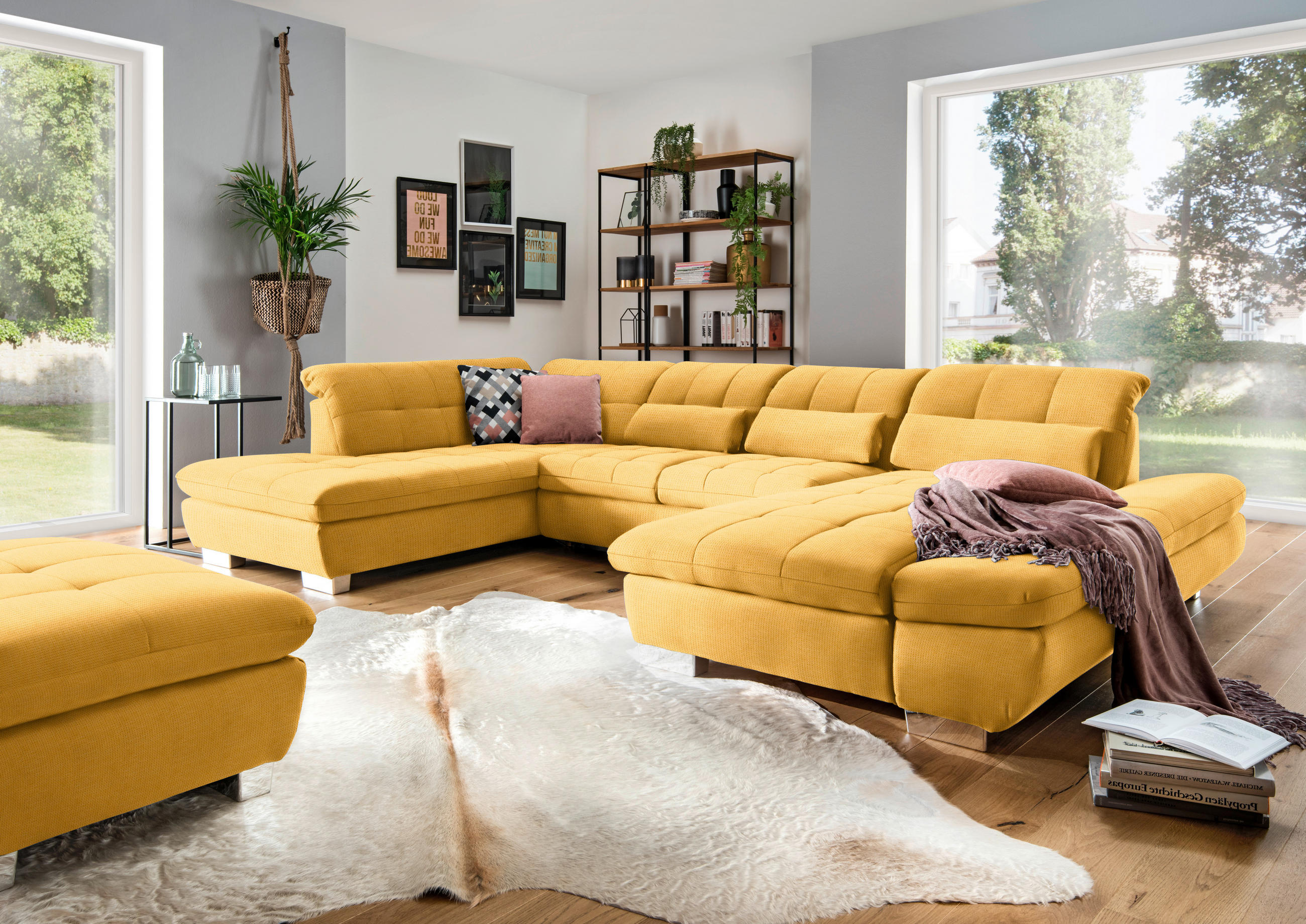 WOHNLANDSCHAFT in Mikrofaser Gelb  - Chromfarben/Gelb, Design, Kunststoff/Textil (211/350/204cm) - Xora