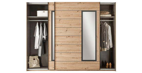 SCHWEBETÜRENSCHRANK in Eiche Artisan - Schwarz/Eiche Artisan, Design, Glas/Holzwerkstoff (270/210/65cm) - Carryhome