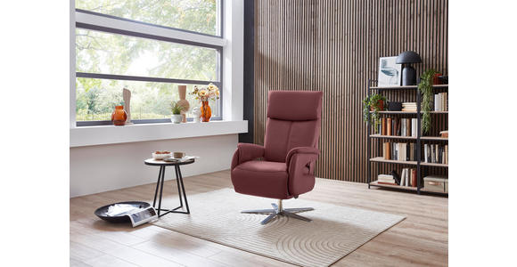RELAXSESSEL in Leder Bordeaux - Edelstahlfarben/Bordeaux, Design, Leder/Metall (70/124/85cm) - Cantus