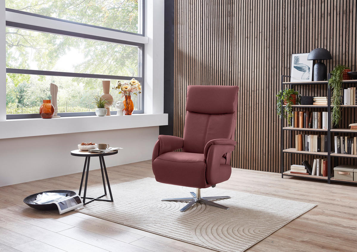 RELAXSESSEL in Leder Bordeaux  - Edelstahlfarben/Bordeaux, Design, Leder/Metall (70/124/85cm) - Cantus