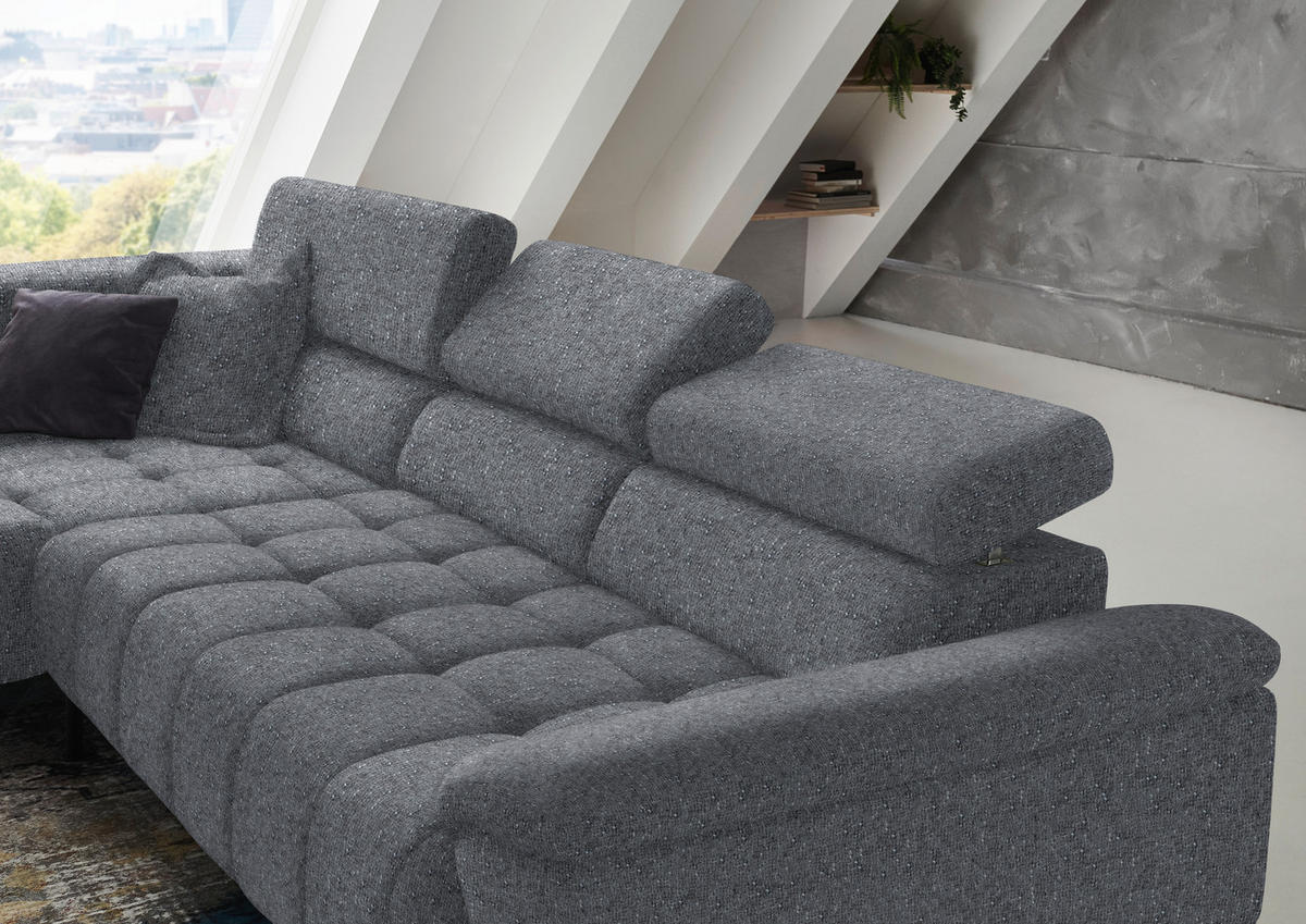 ECKSOFA in Chenille Grau  222/323 cm  - Schwarz/Grau, Design, Textil/Metall (222/323cm) - Beldomo Style