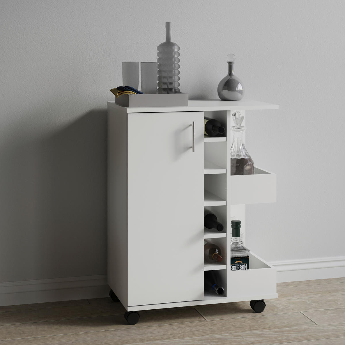 SERVIERWAGEN in Weiss  - Weiss/Silberfarben, Design, Holzwerkstoff/Kunststoff (63/85/40cm) - MID.YOU