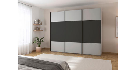 SCHWEBETÜRENSCHRANK 271/223/68 cm 3-türig Graphitfarben, Grau  - Schwarz/Graphitfarben, KONVENTIONELL, Holzwerkstoff/Metall (271/223/68cm) - Novel