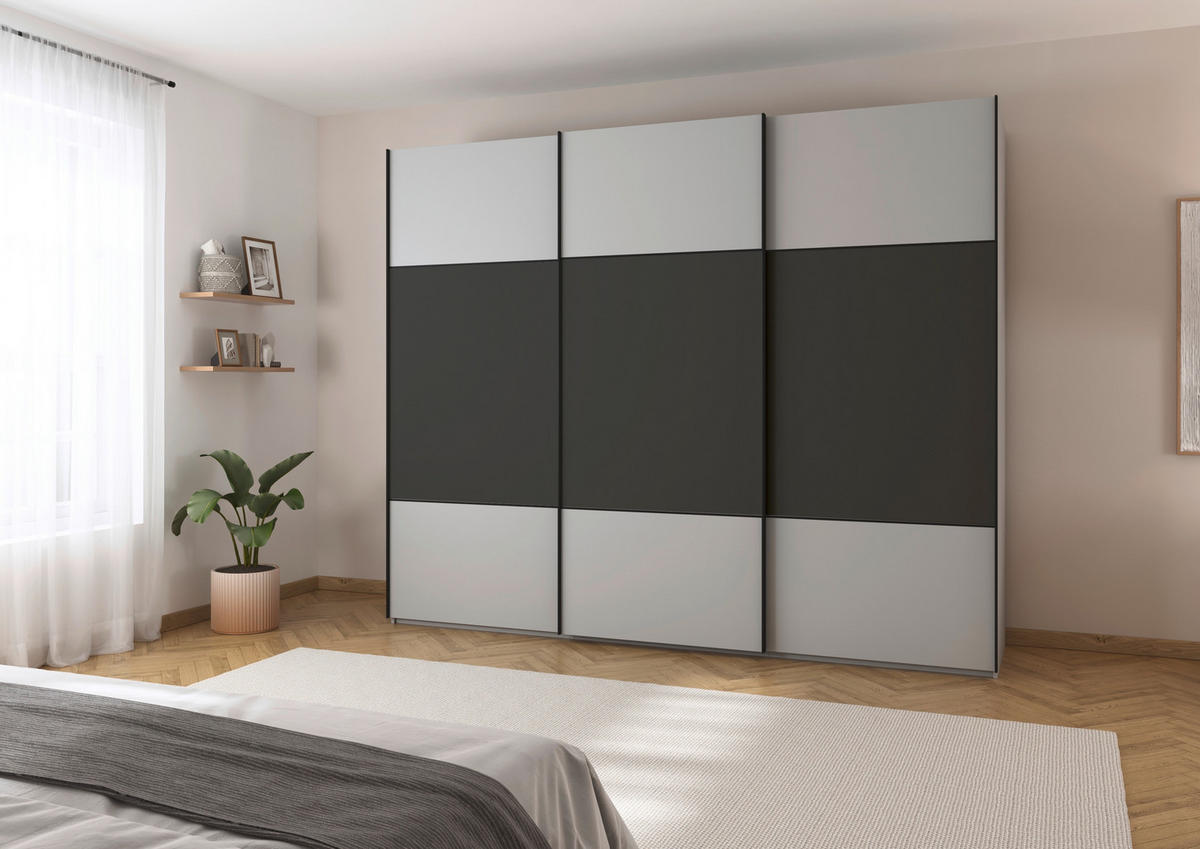 SCHWEBETÜRENSCHRANK 271/223/68 cm 3-türig Graphitfarben, Grau  - Schwarz/Graphitfarben, KONVENTIONELL, Holzwerkstoff/Metall (271/223/68cm) - Novel