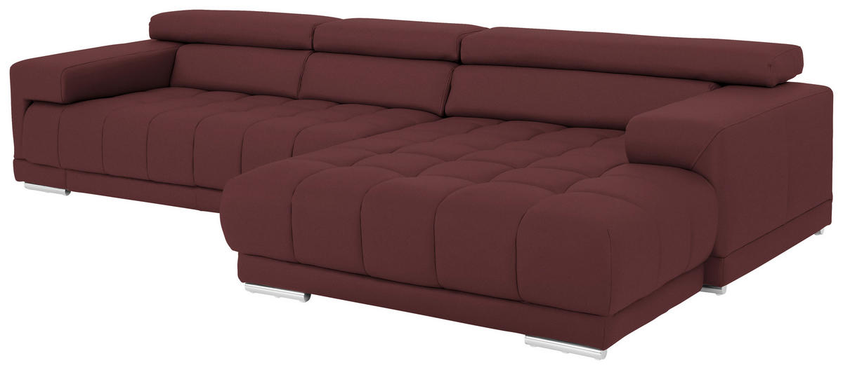 ECKSOFA in Echtleder Brombeere  - Chromfarben/Brombeere, Design, Leder/Metall (330/190cm) - Beldomo Speed