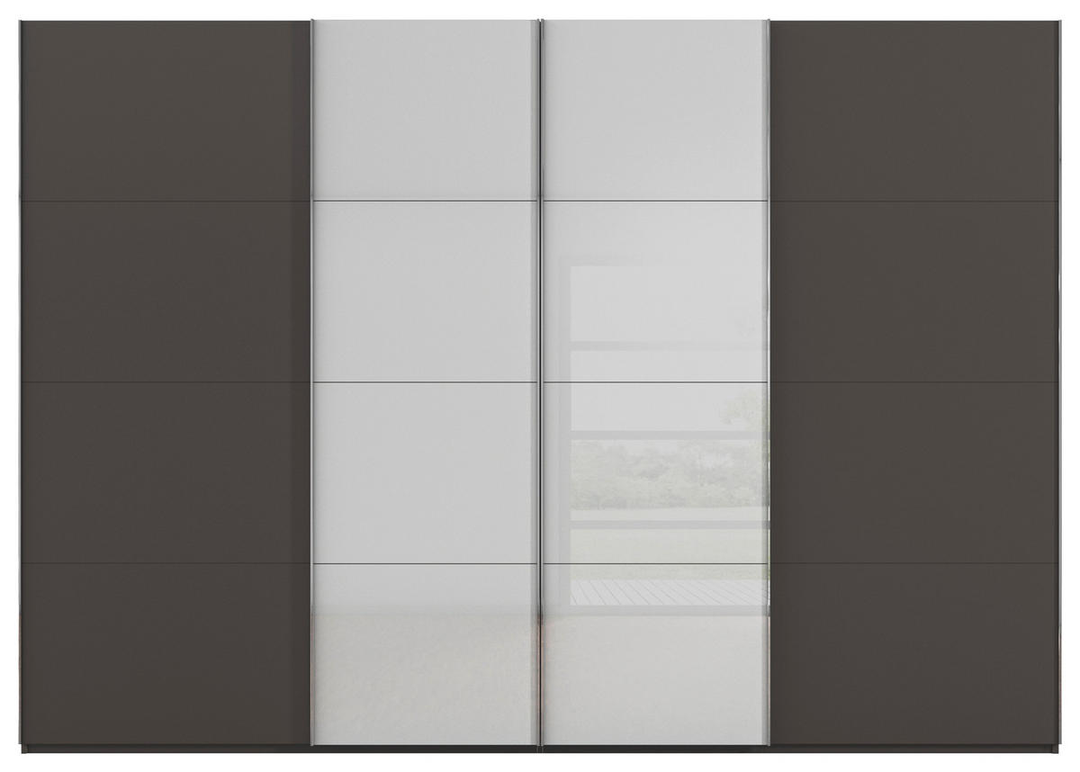 SCHWEBETÜRENSCHRANK 316/235/68 cm 4-türig Graphitfarben, Grau  - Chromfarben/Graphitfarben, KONVENTIONELL, Glas/Holzwerkstoff (316/235/68cm) - Novel