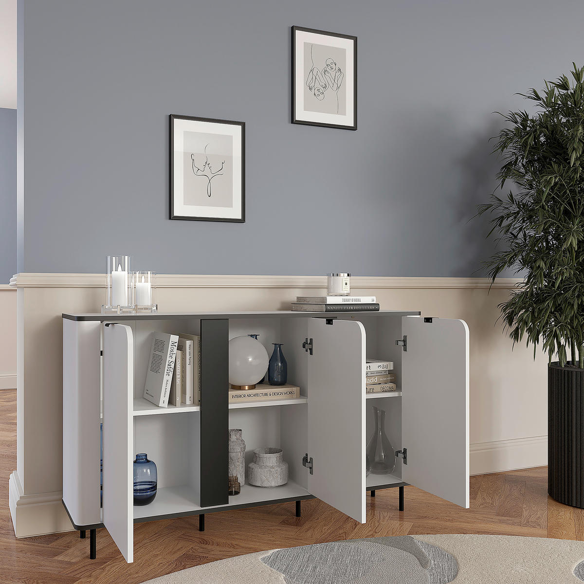 SIDEBOARD  in 136,8/82/35,2 cm  - Schwarz/Weiß, MODERN, Holzwerkstoff/Kunststoff (136,8/82/35,2cm) - Carryhome