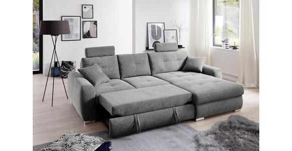 ECKSOFA in Mikrofaser Grau  - Chromfarben/Grau, MODERN, Kunststoff/Textil (276/193cm) - Hom`in