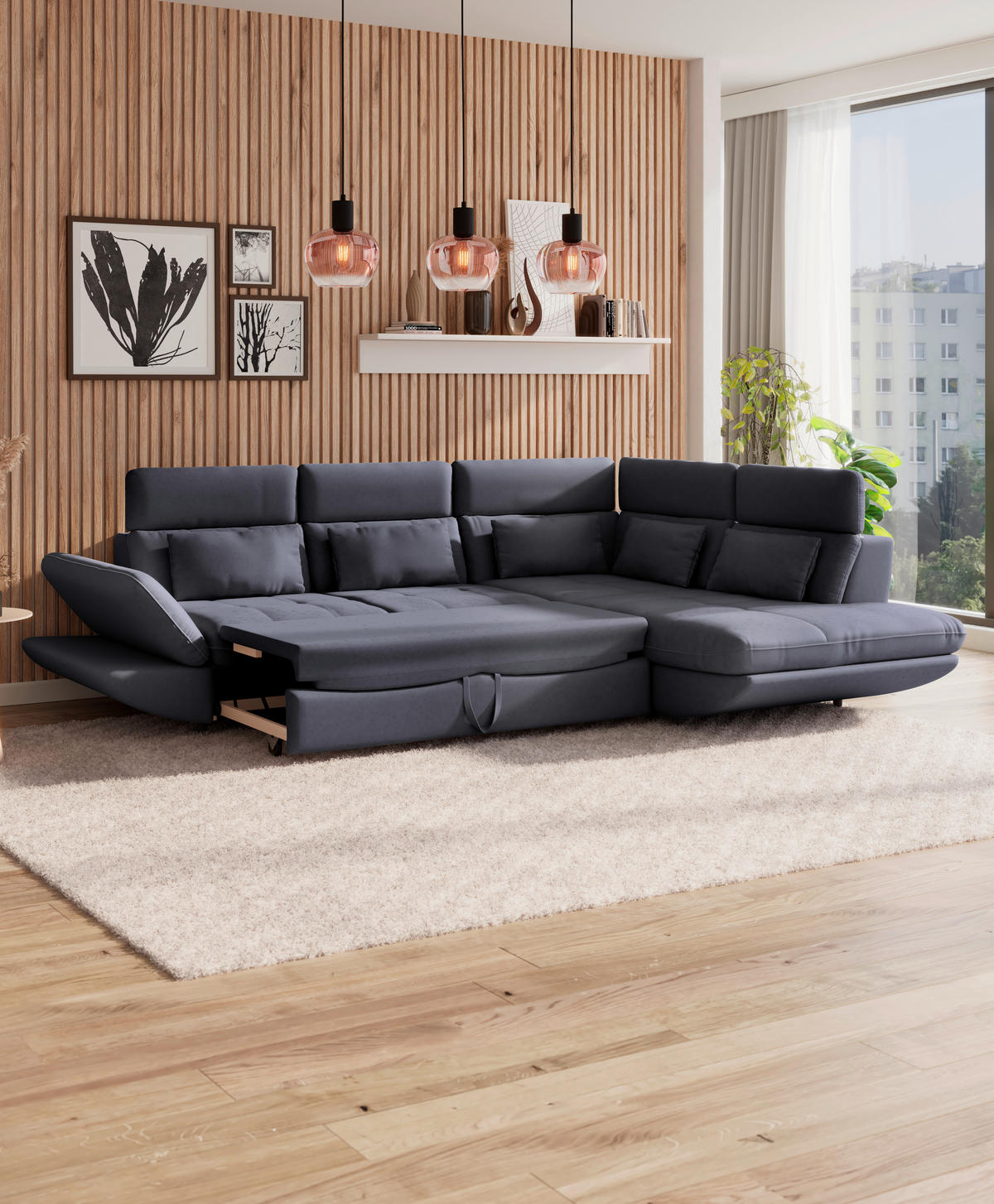WOHNLANDSCHAFT in Webstoff Dunkelblau  - Schwarz/Dunkelblau, Modern, Kunststoff/Textil (233/311cm) - MID.YOU