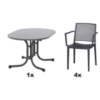 GARTENGARNITUR 3-teilig Stahl 3-teilig  - Anthrazit, Basics, Kunststoff/Metall (90/80/138cm) - Siena Garden